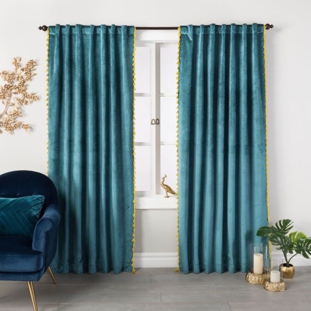 Set of 2 Target Opalhouse Teal Velvet Curtains 84x54in